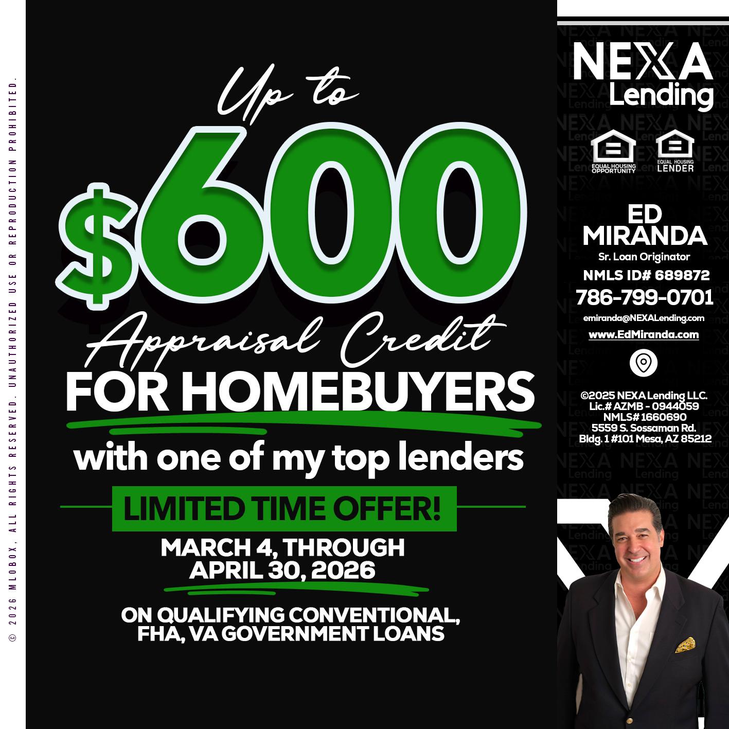 up to $600 - Ed Miranda -Senior Loan Originator