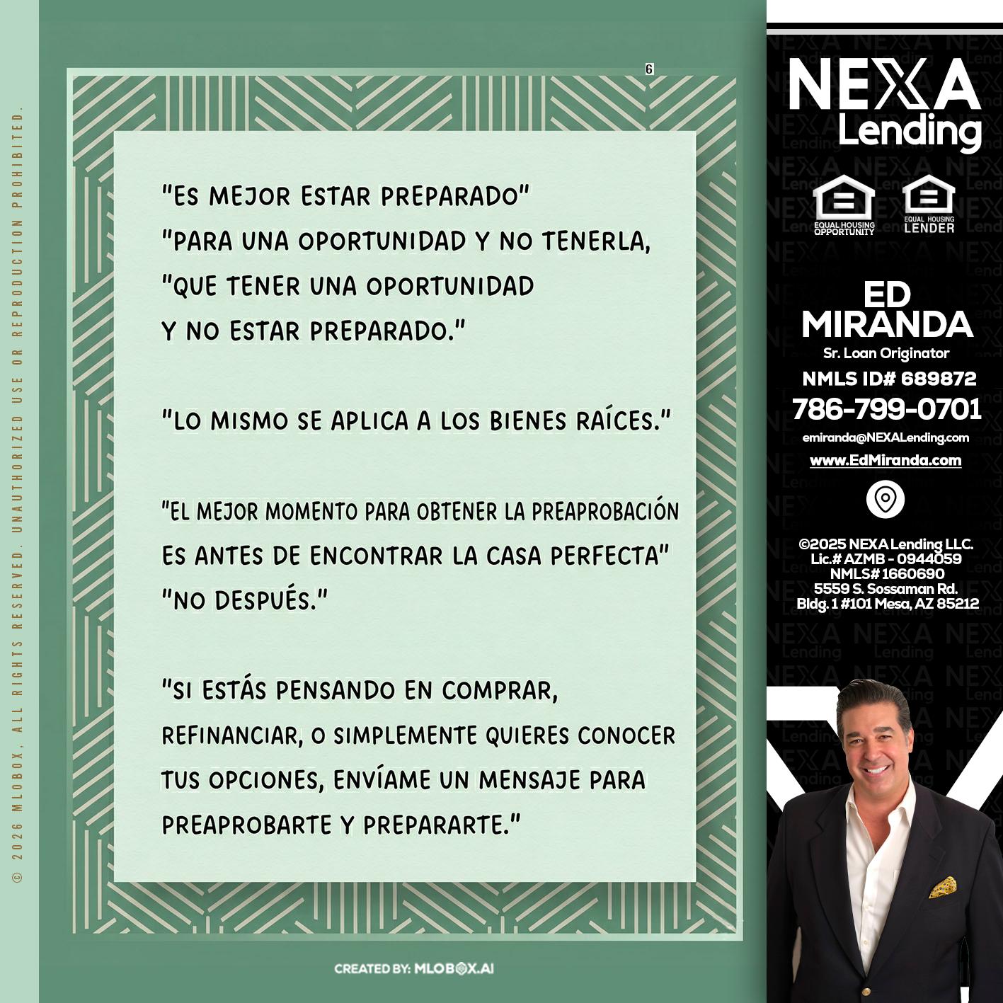 ES MEJOR ESTAR PREPARADO - Ed Miranda -Senior Loan Originator