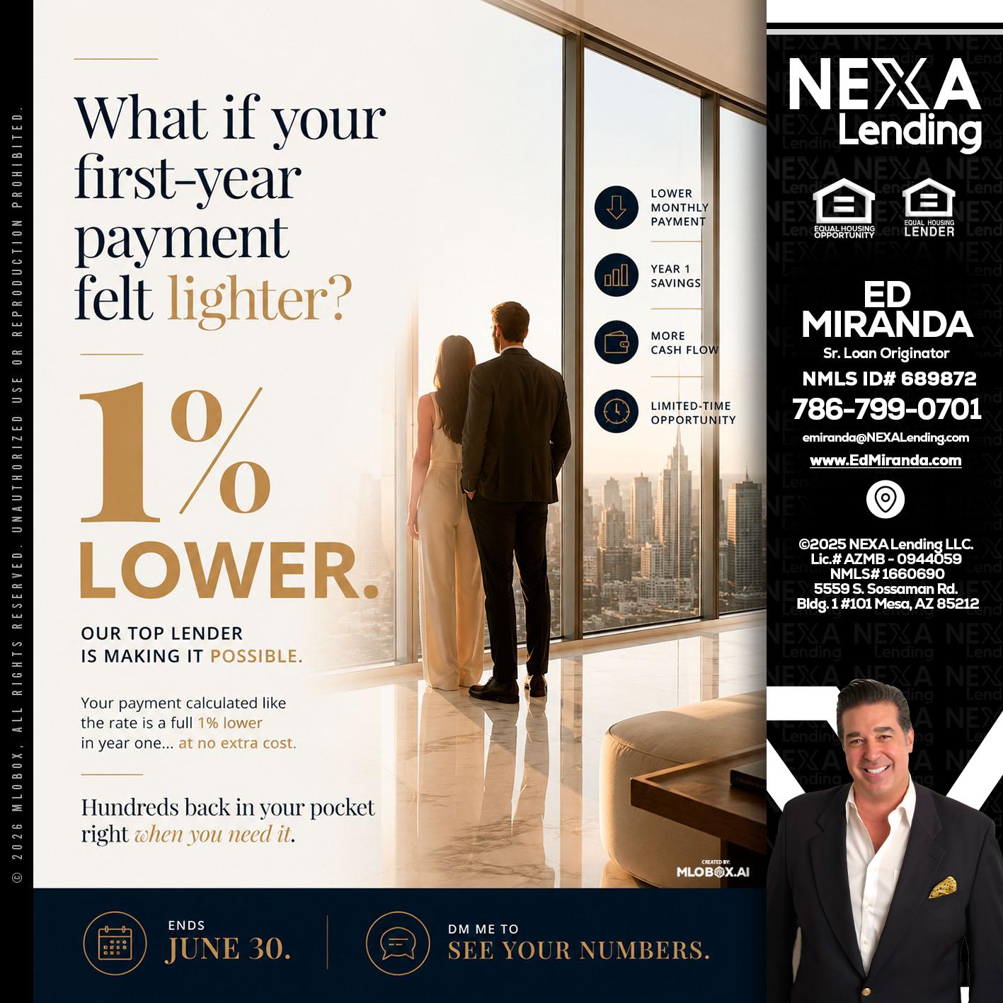 1% lower - Ed Miranda -Senior Loan Originator